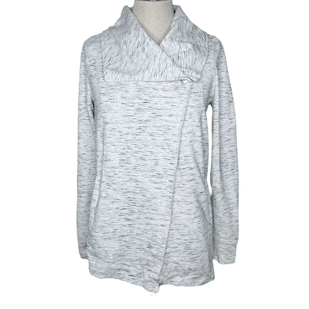 Kensie Wrap Top sz S * Gray & Black & White Marl Space Dye Yoga Sweatshirt Cozy